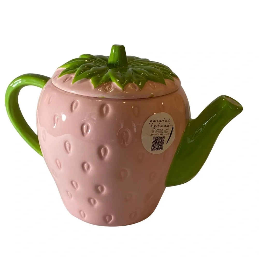 Lang Pink Strawberry Hand Painted Teapot - Picture 1 of 9